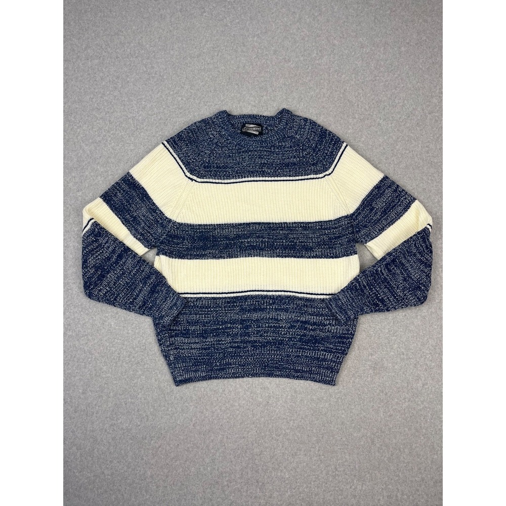 Vintage Expressions Sweater Mens XL Blue White Stripe Loose Fit 90s Crew Neck